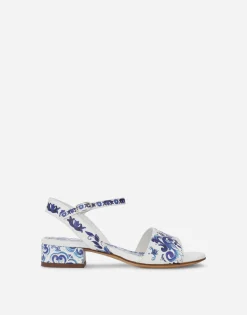 Majolica-print calfskin sandals