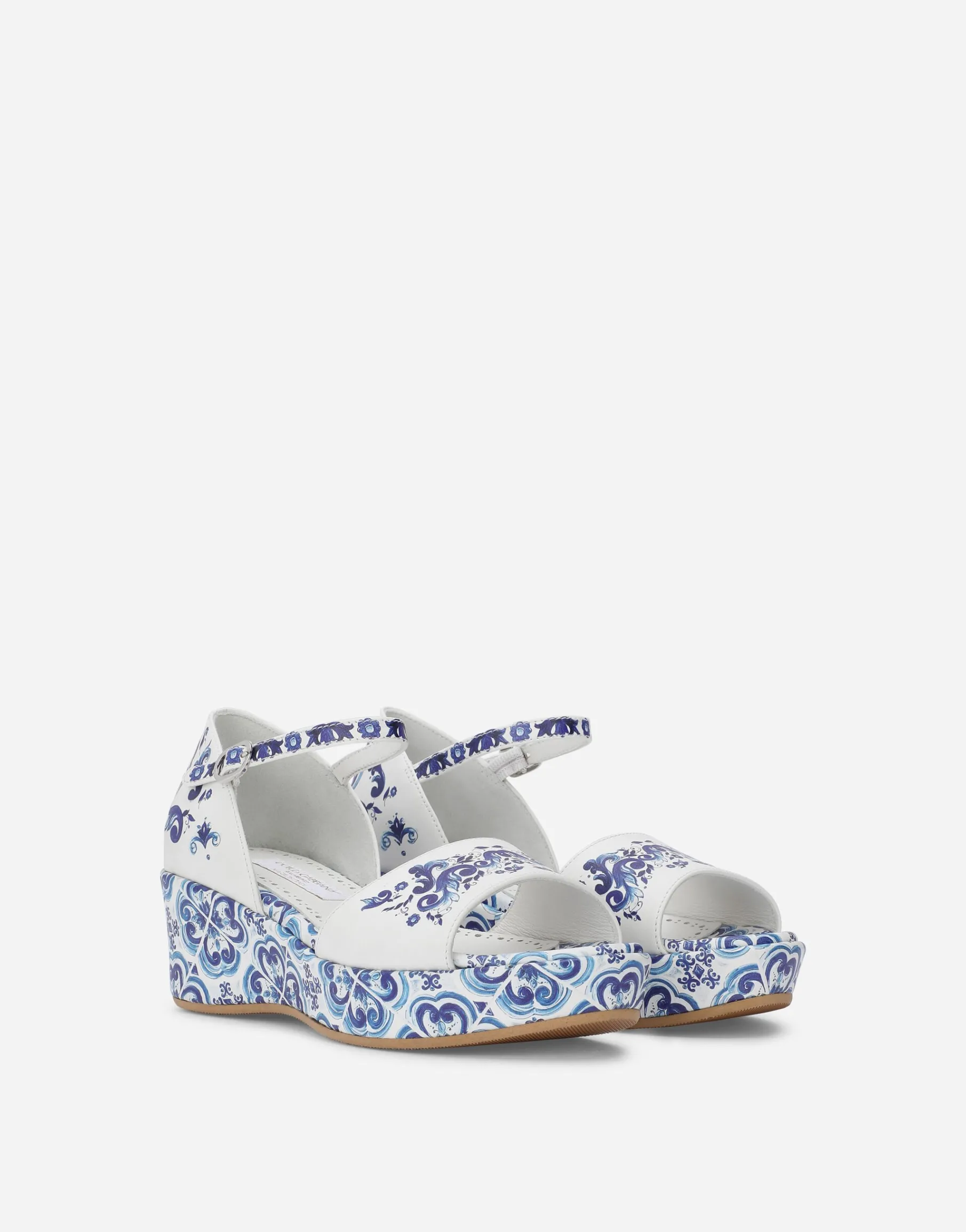 Majolica-print calfskin sandals
