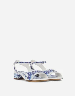 Majolica-print calfskin sandals