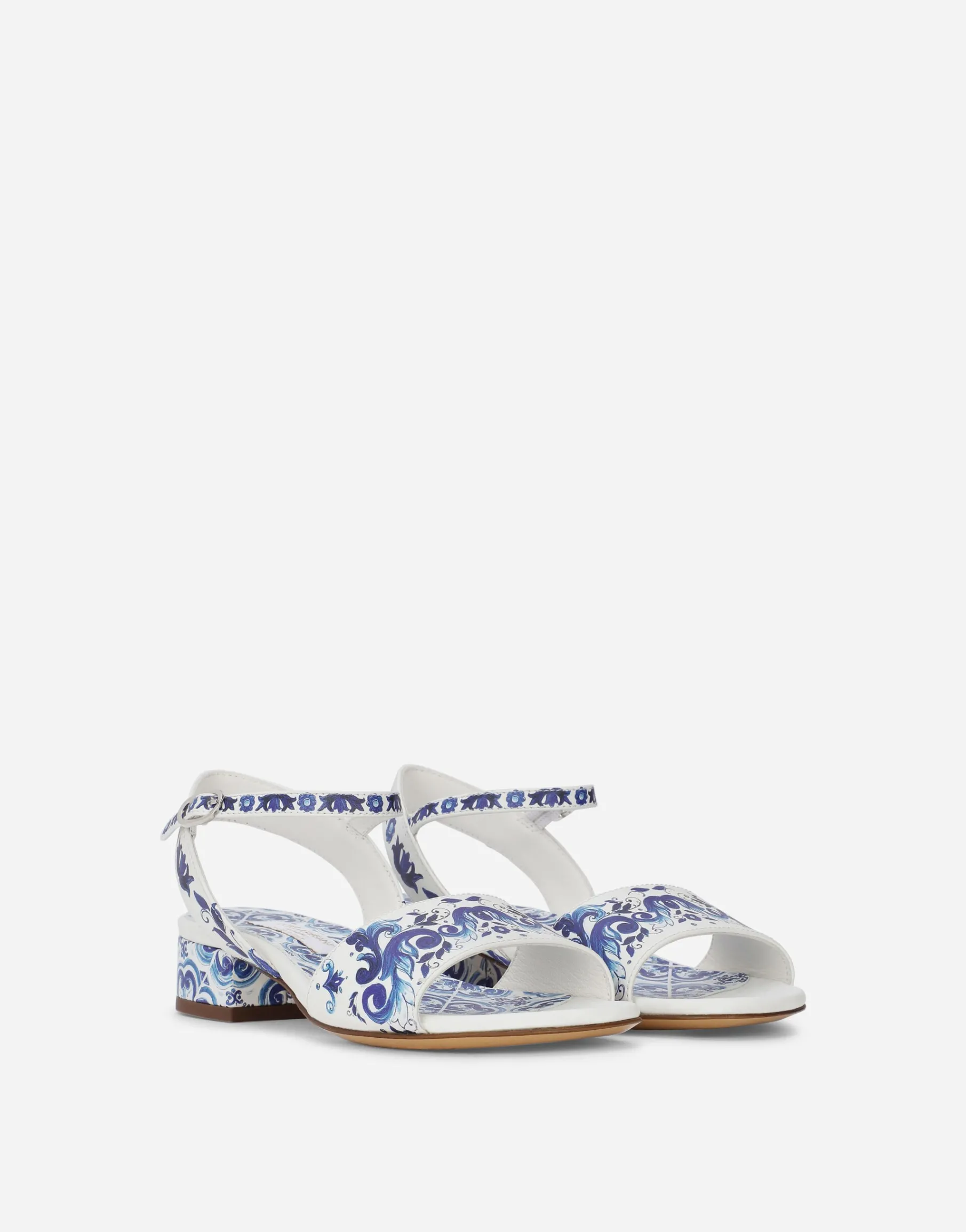 Majolica-print calfskin sandals