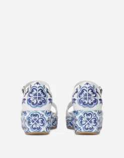Majolica-print calfskin sandals