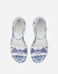 Majolica-print calfskin sandals