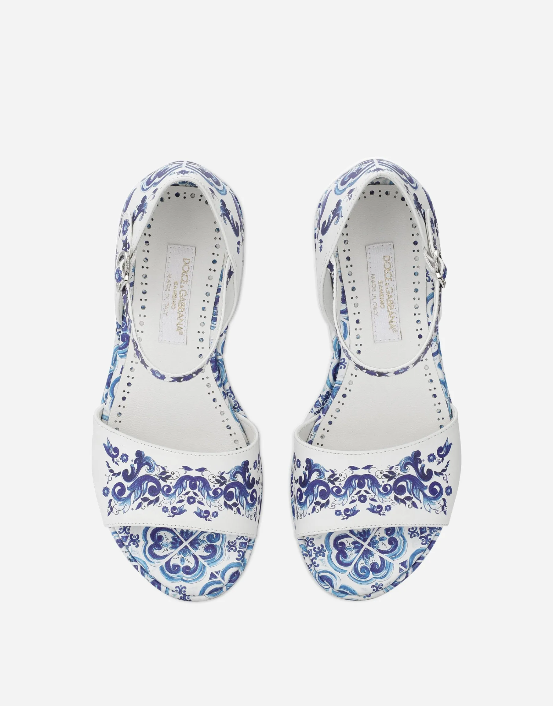 Majolica-print calfskin sandals