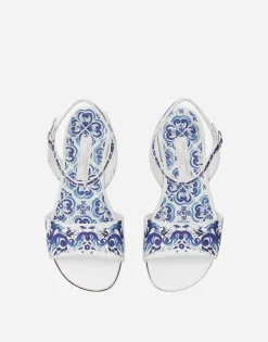 Majolica-print calfskin sandals