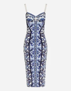 Majolica-print charmeuse bustier dress