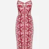Majolica-print charmeuse bustier dress