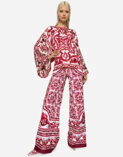 Majolica-print charmeuse blouse