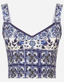 Majolica-print charmeuse corset