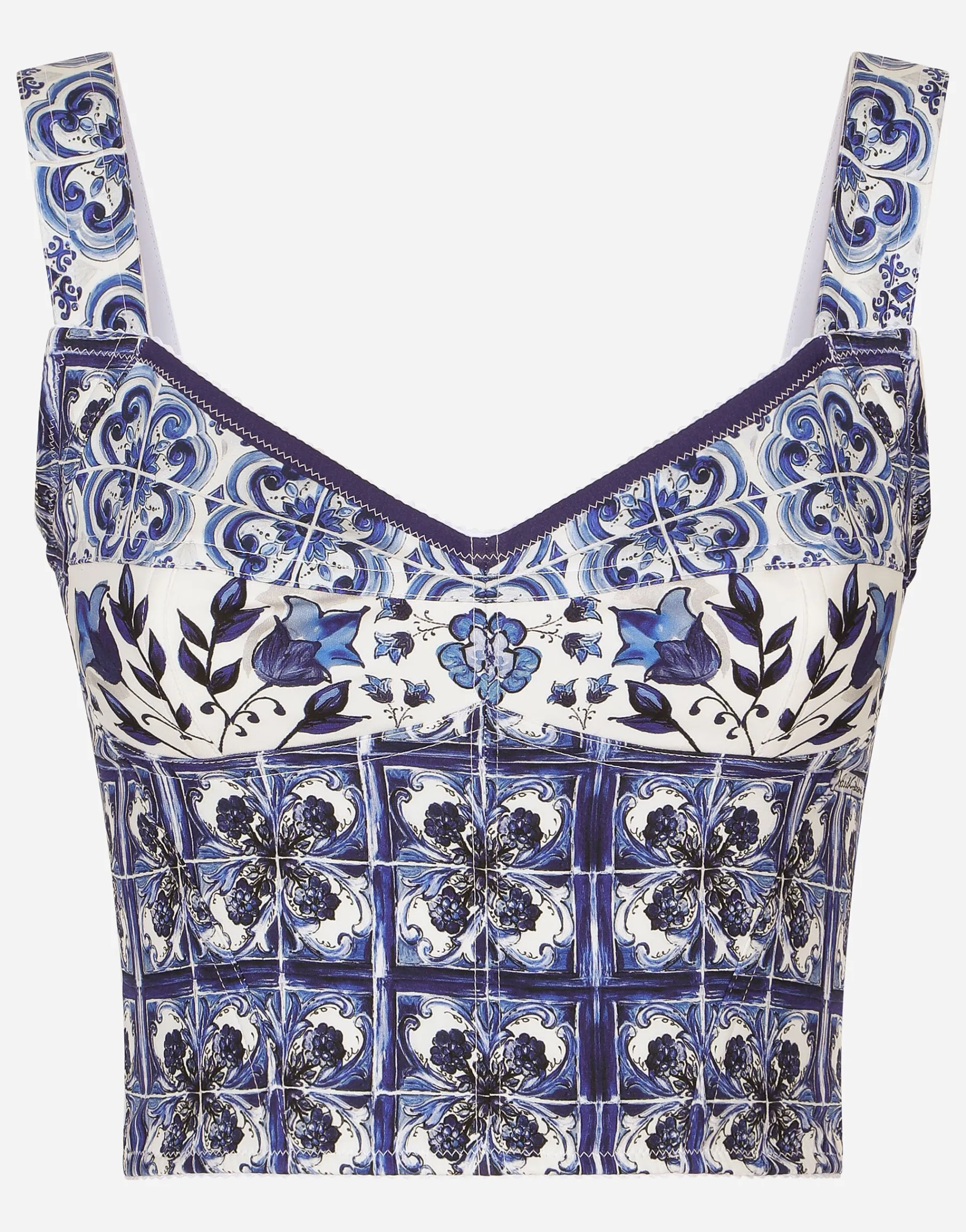 Majolica-print charmeuse corset