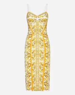 Majolica-print charmeuse corset dress