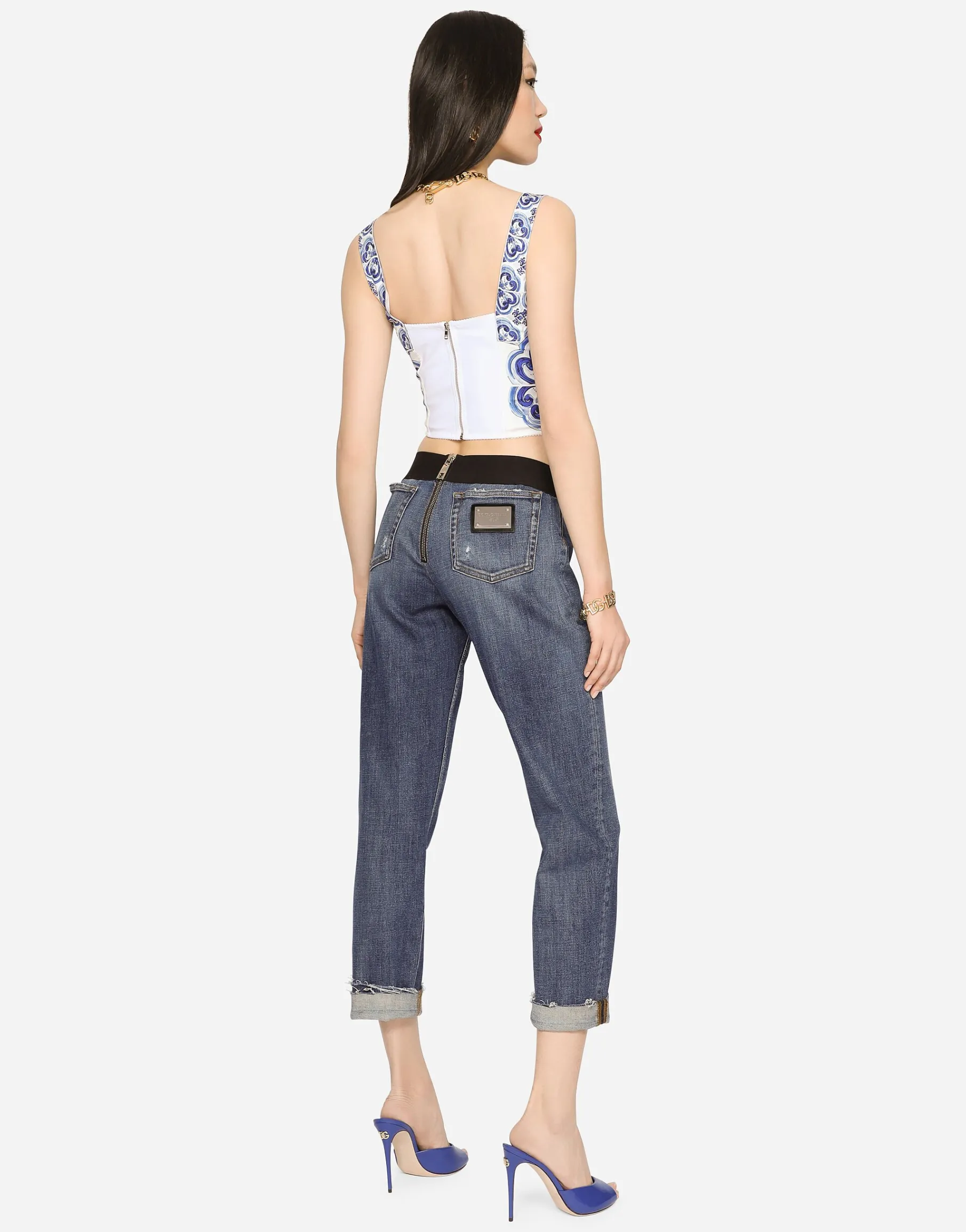 Majolica-print charmeuse corset