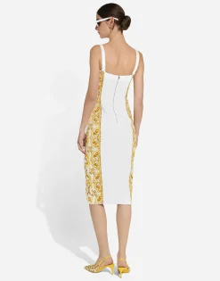 Majolica-print charmeuse corset dress