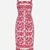 Majolica-print charmeuse midi dress