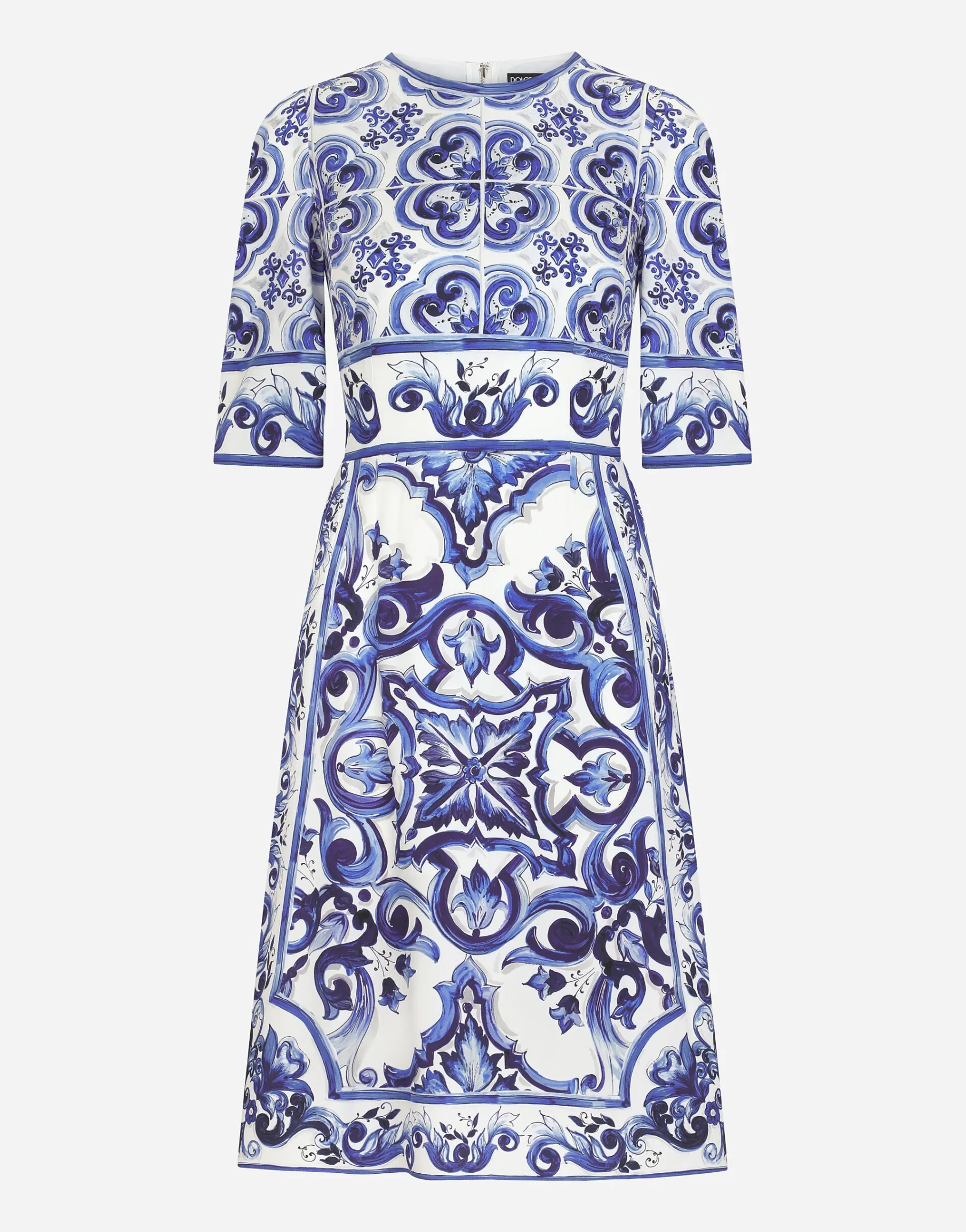 Majolica-print charmeuse midi dress