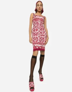 Majolica-print charmeuse midi dress