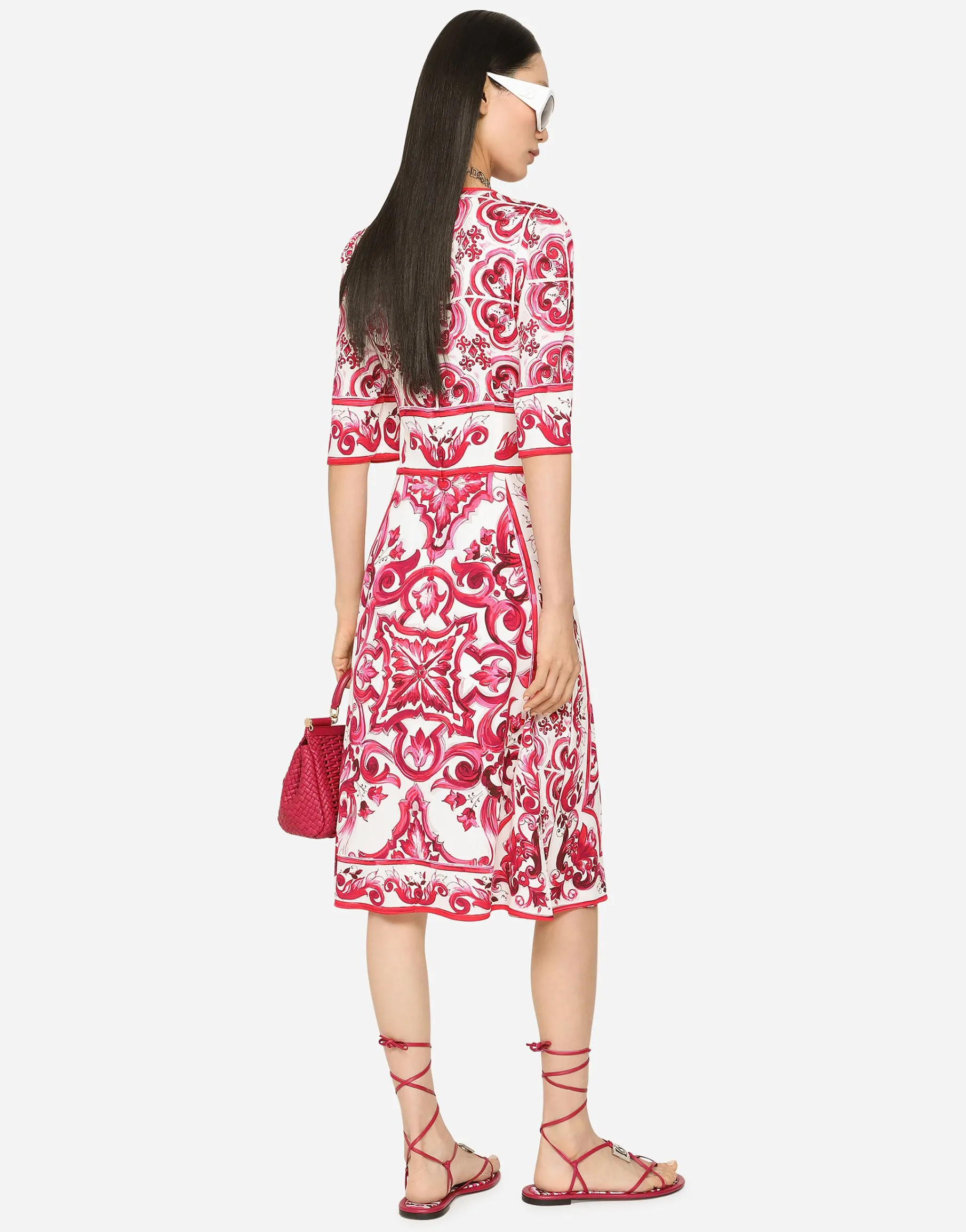 Majolica-print charmeuse midi dress