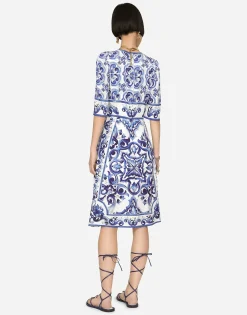 Majolica-print charmeuse midi dress
