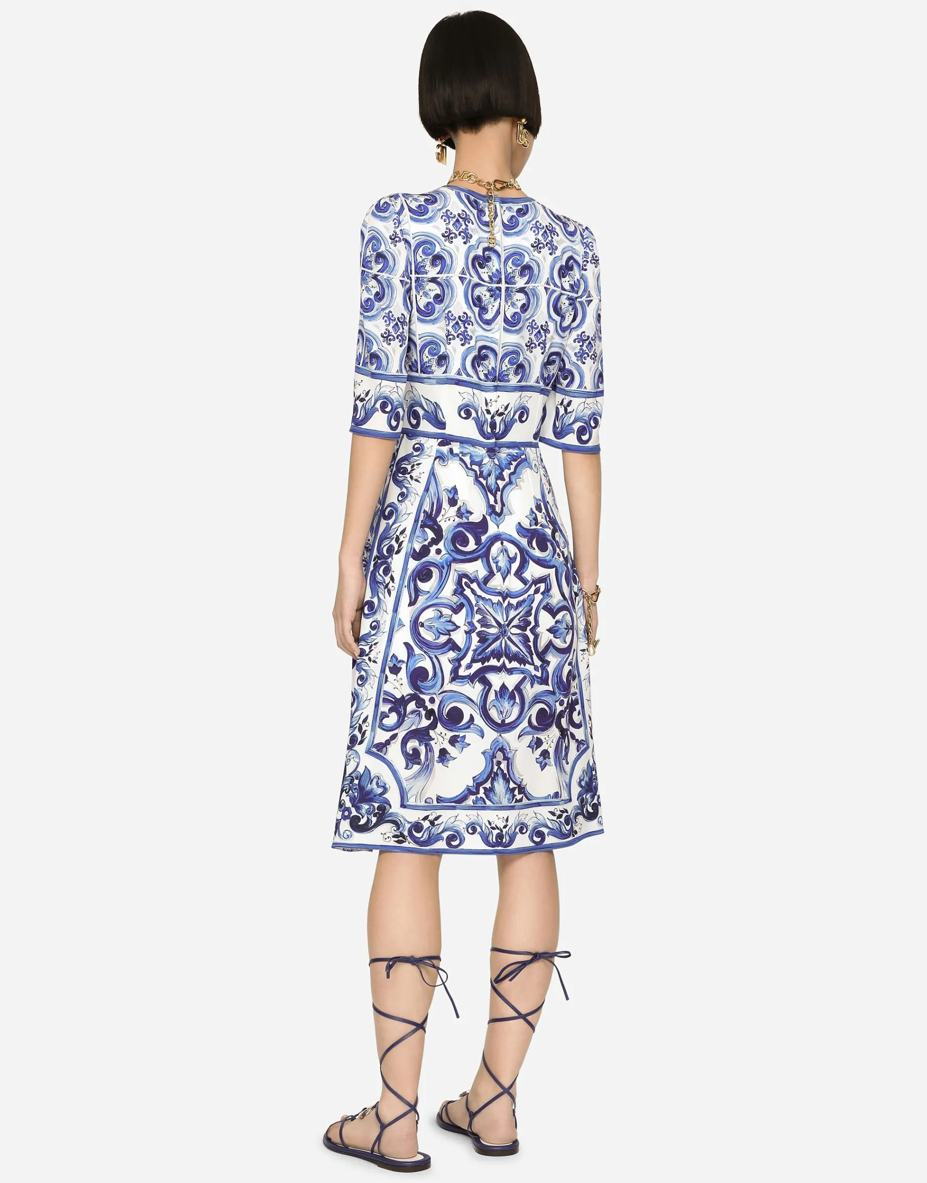Majolica-print charmeuse midi dress
