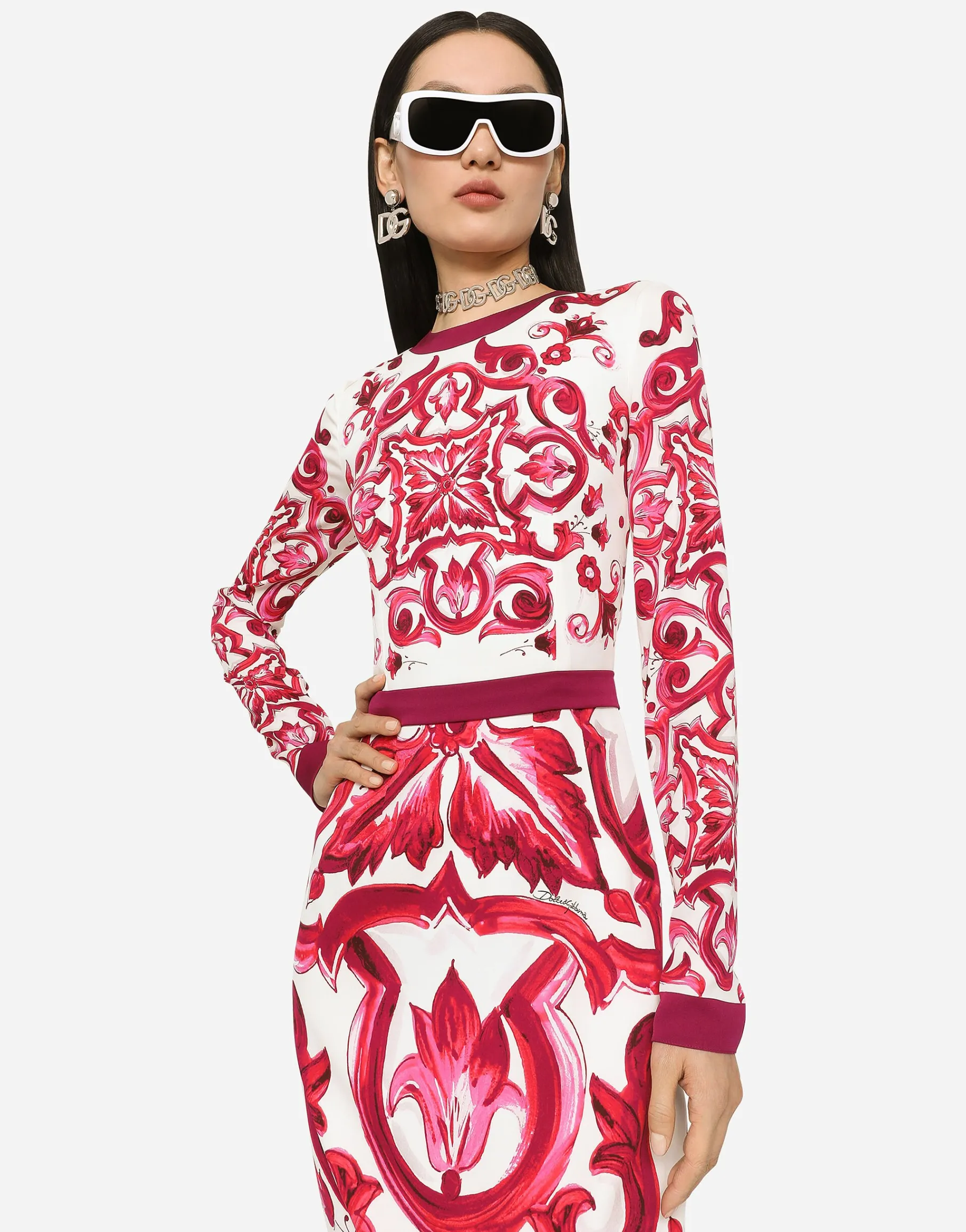 Majolica-print charmeuse midi dress