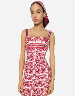 Majolica-print charmeuse midi dress
