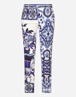 Majolica-print charmeuse pants