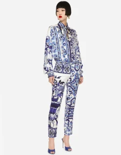 Majolica-print charmeuse pants