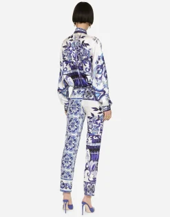 Majolica-print charmeuse pants