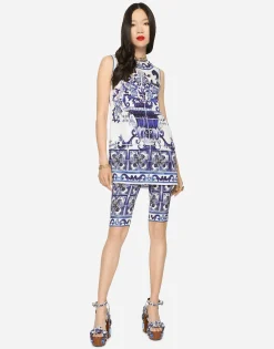 Majolica-print charmeuse top