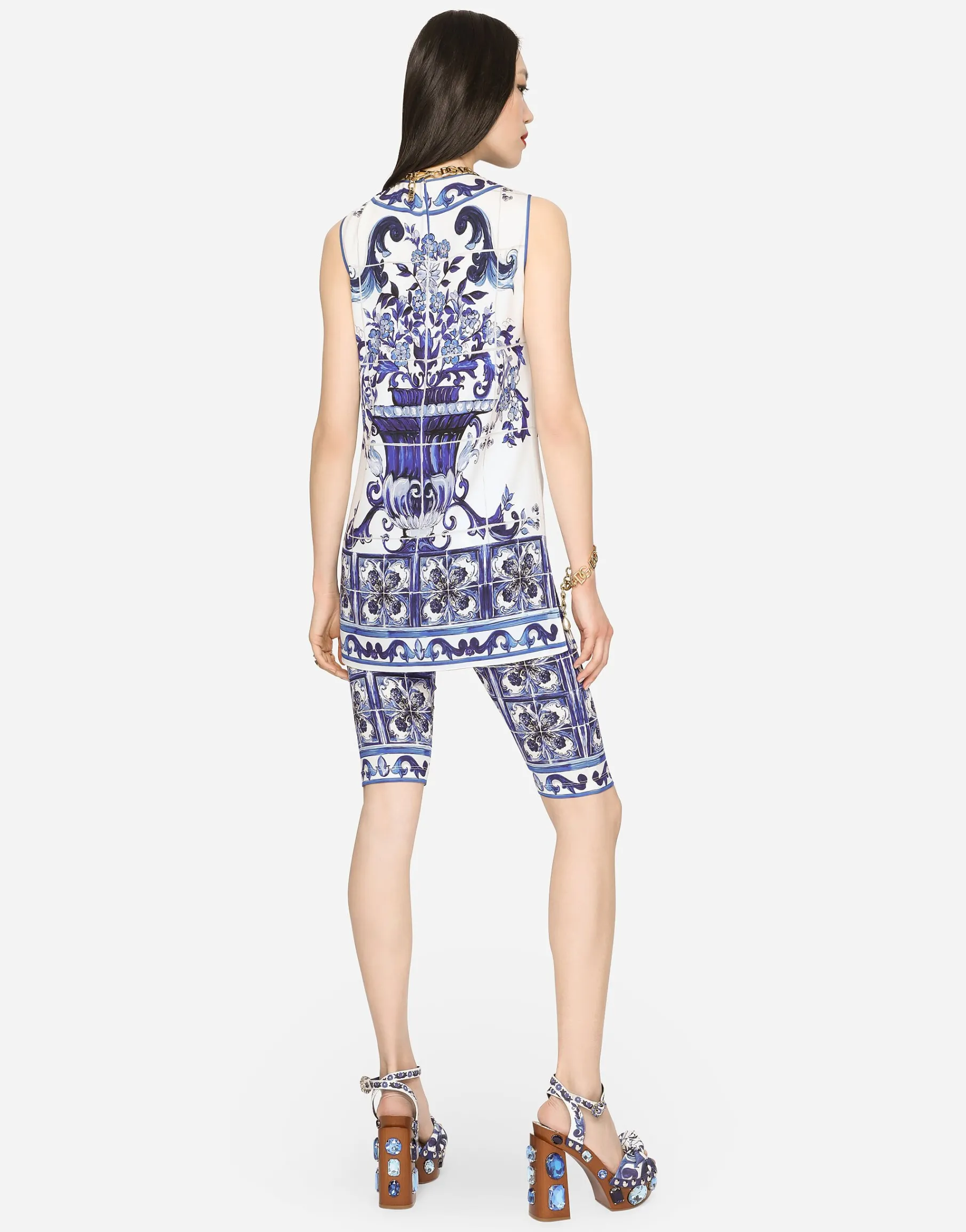 Majolica-print charmeuse top