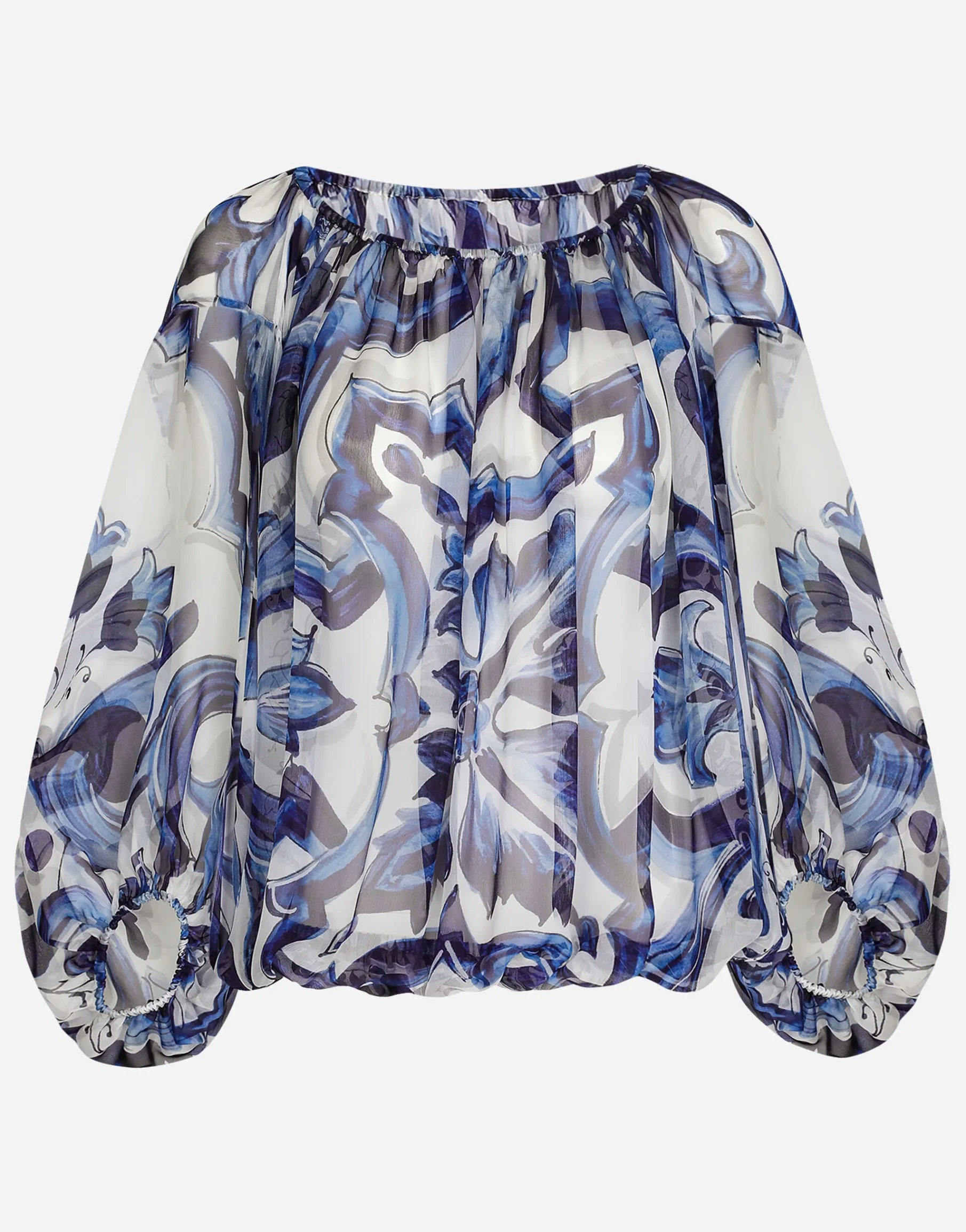 Majolica-print chiffon blouse