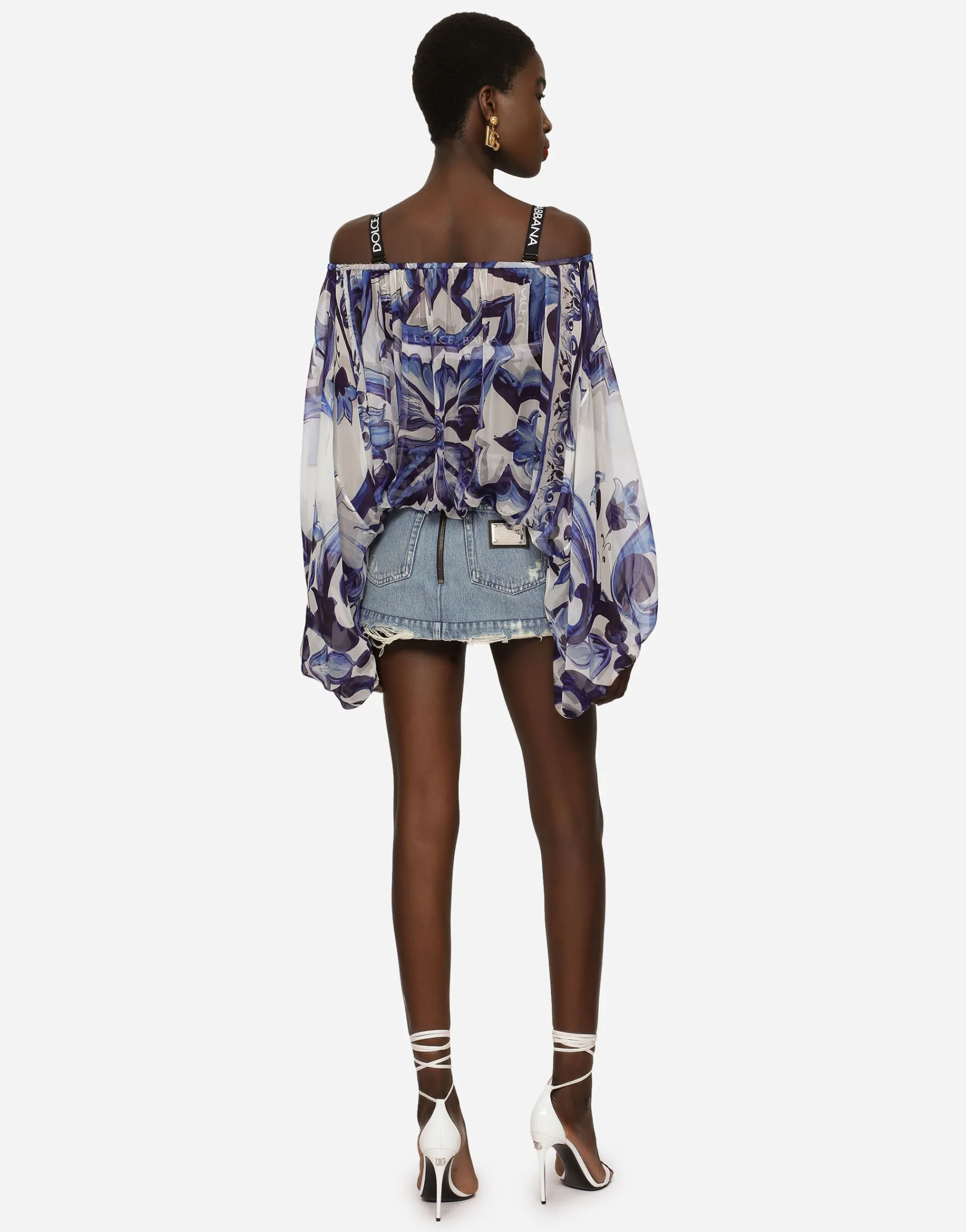 Majolica-print chiffon blouse
