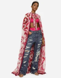 Majolica-print chiffon cape