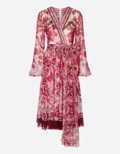 Majolica-print chiffon midi dress