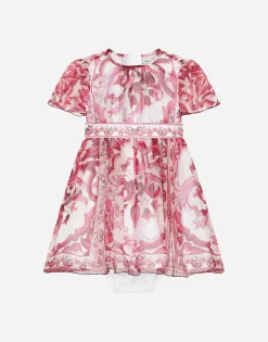 Majolica-print chiffon midi dress
