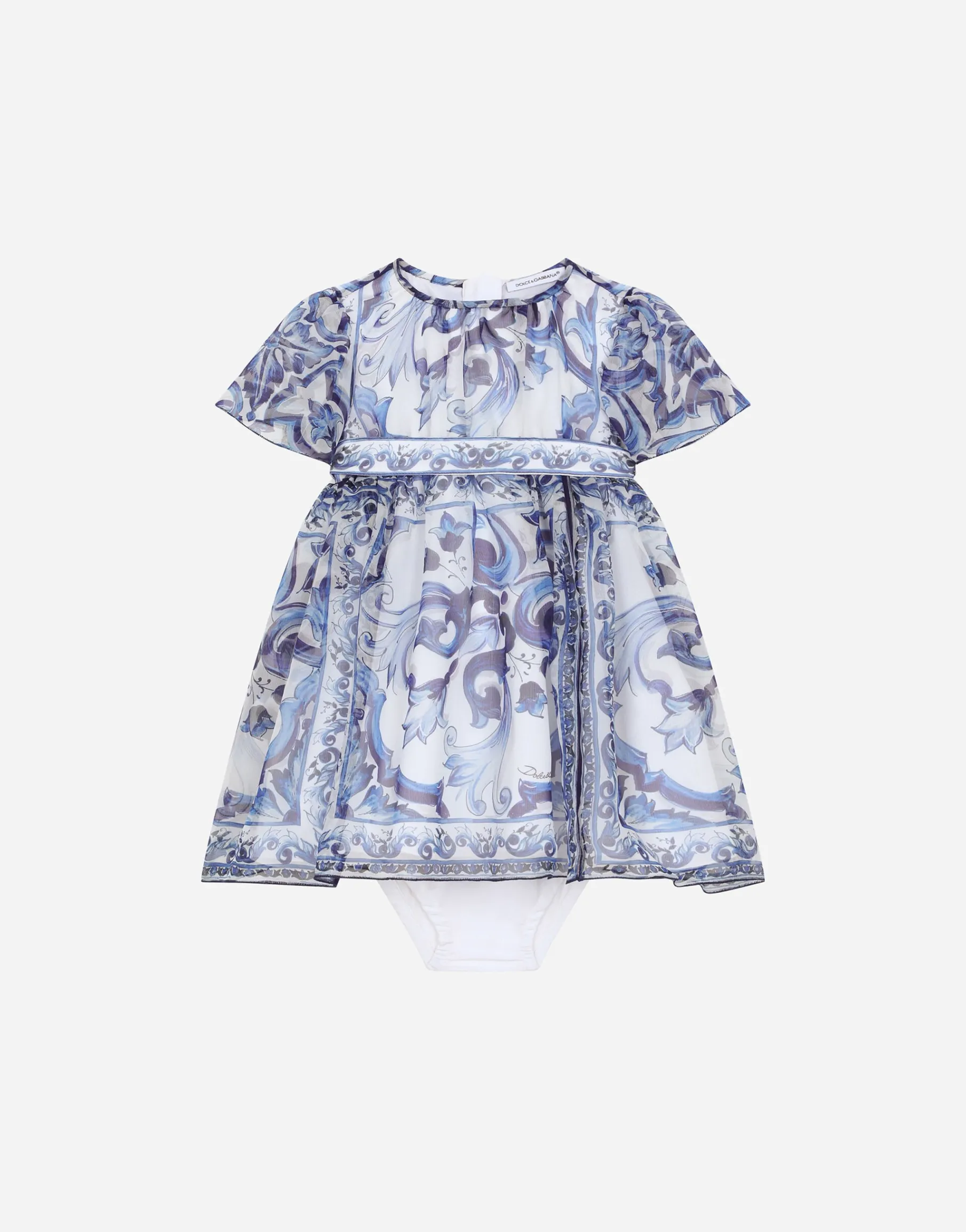 Majolica-print chiffon midi dress