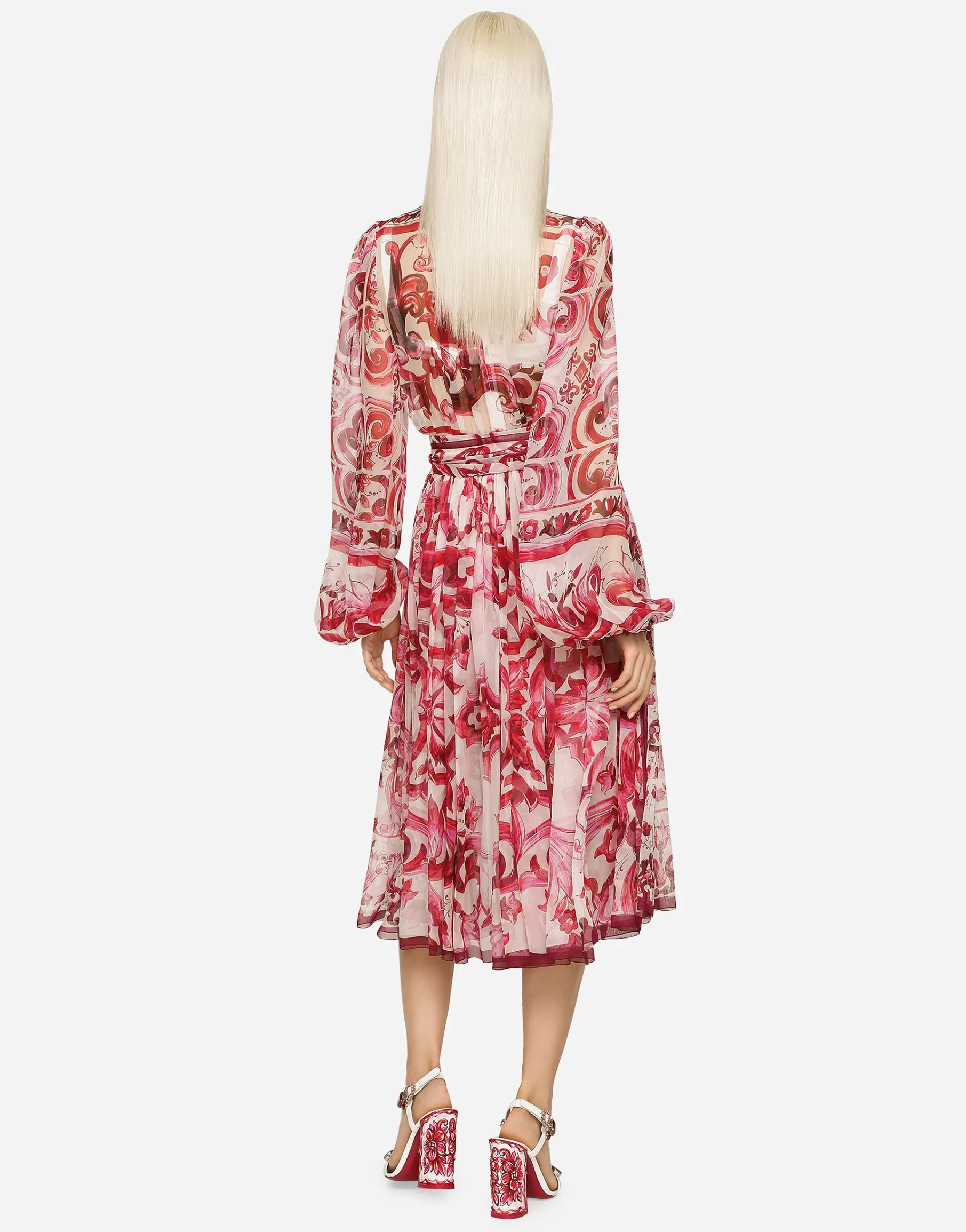 Majolica-print chiffon midi dress