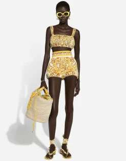 Majolica-print cotton poplin balloon culottes