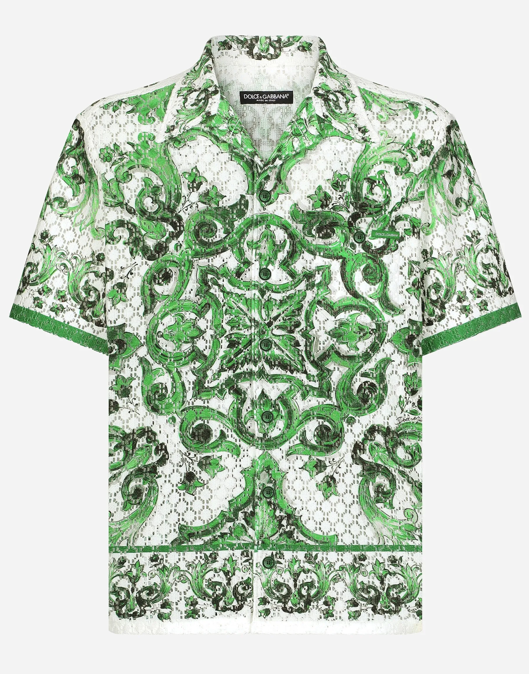 Majolica-print crochet Hawaiian shirt