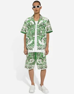 Majolica-print crochet Hawaiian shirt