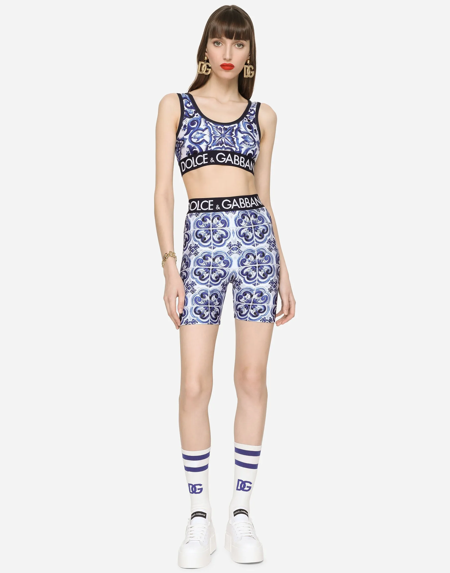 Majolica-print jersey cycling shorts