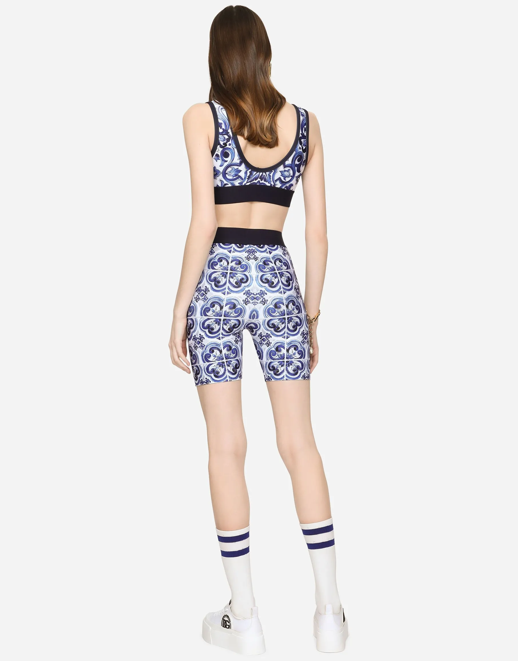 Majolica-print jersey cycling shorts