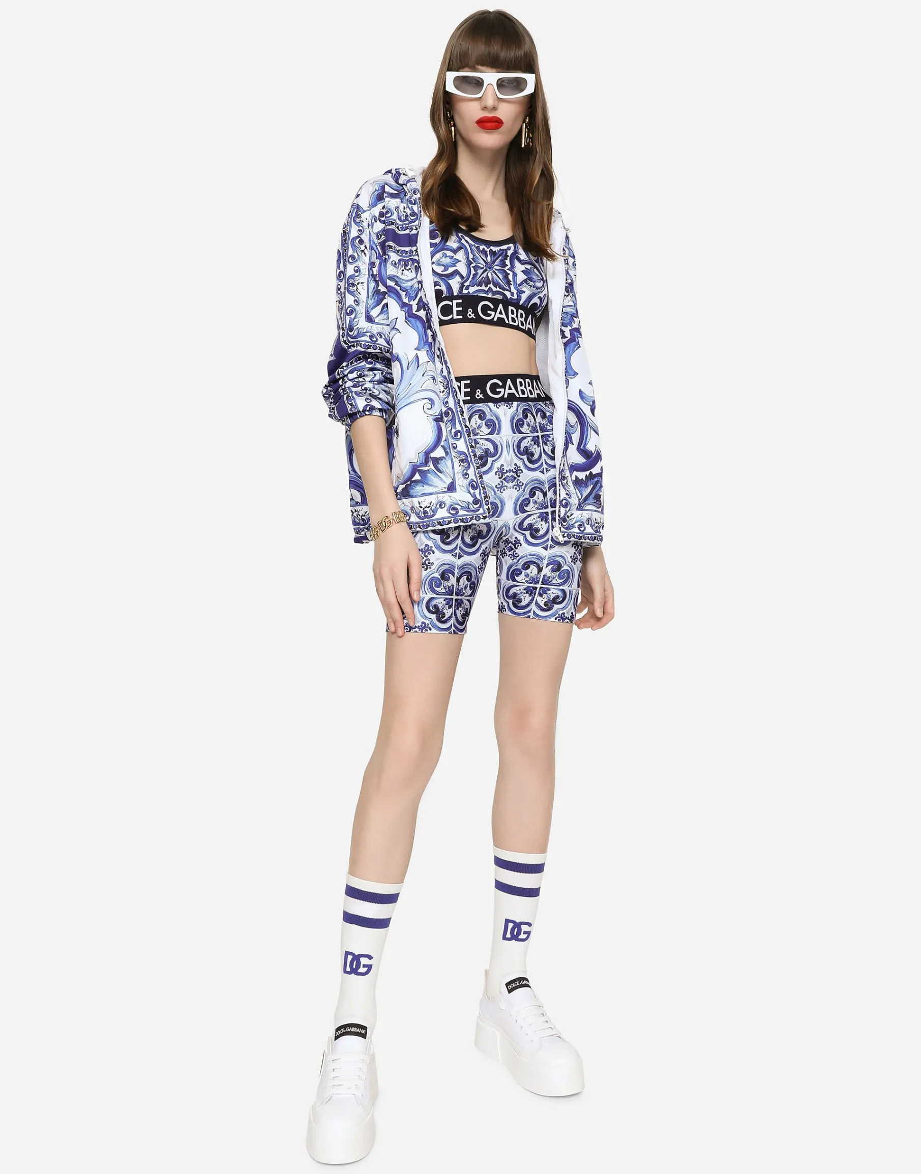Majolica-print jersey cycling shorts
