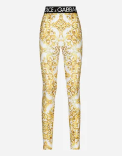 Majolica-print jersey leggings with branded elastic