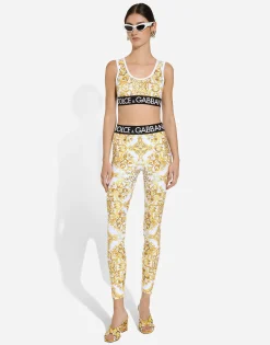 Majolica-print jersey leggings with branded elastic