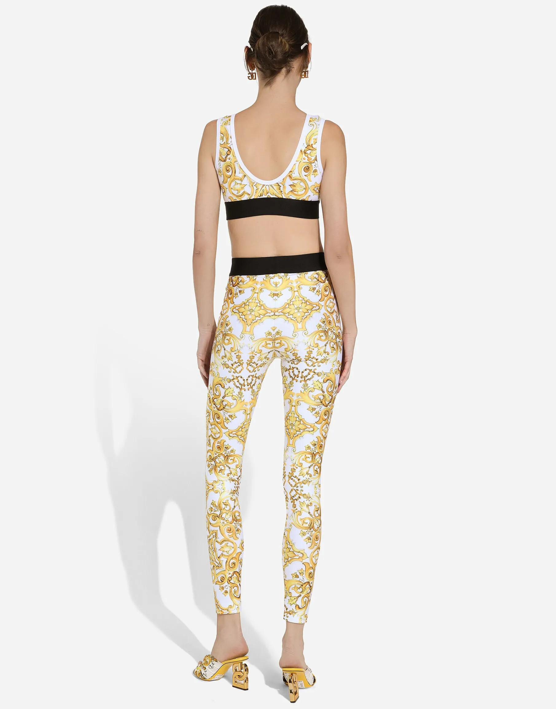 Majolica-print jersey leggings with branded elastic