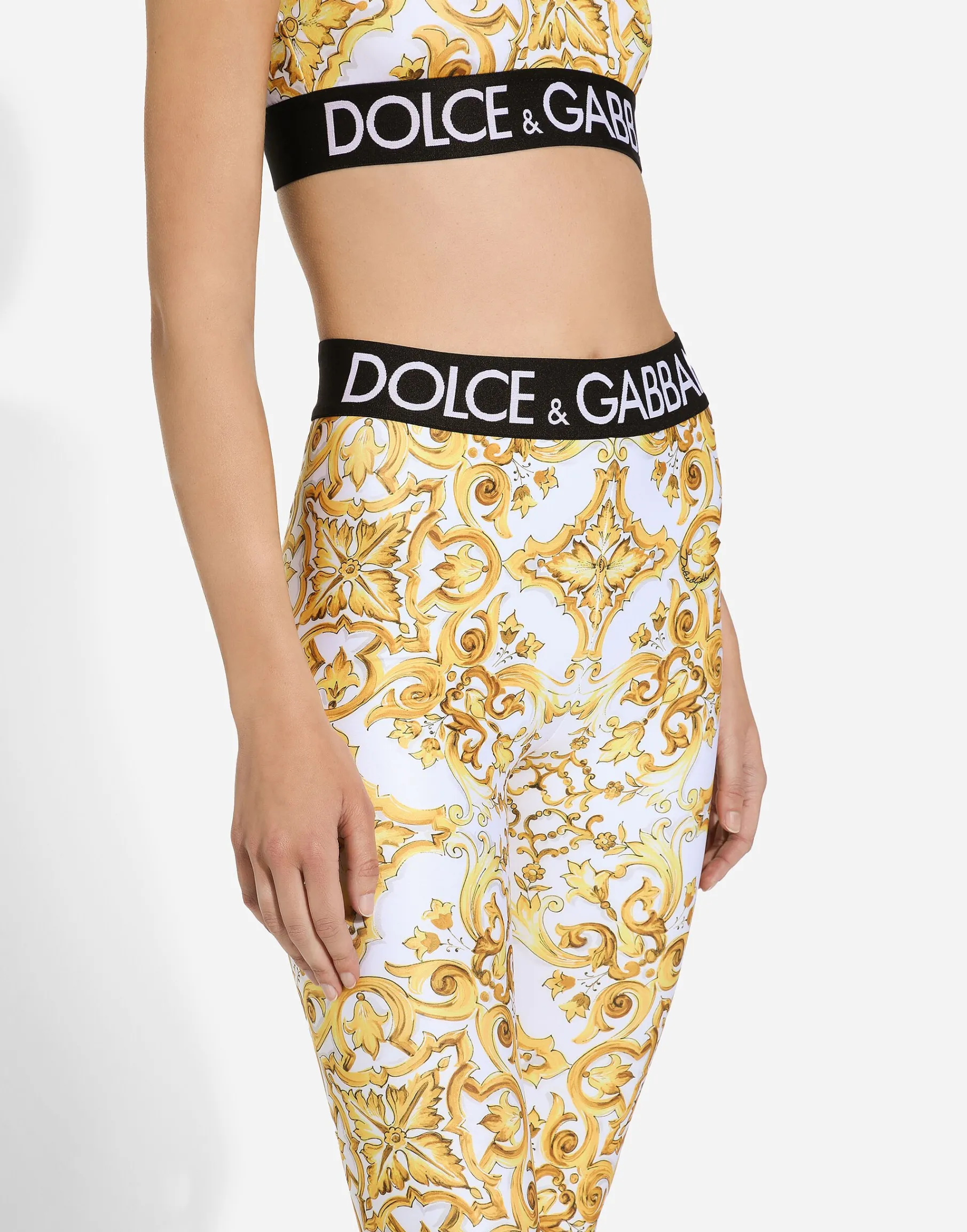 Majolica-print jersey leggings with branded elastic