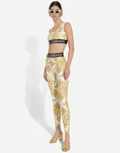 Majolica-print jersey leggings with branded elastic