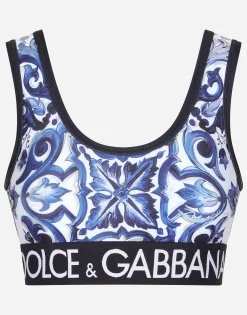 Majolica-print jersey top with branded elastic