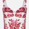 Majolica-print marquisette bustier top