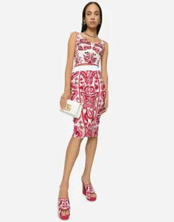Majolica-print marquisette bustier top